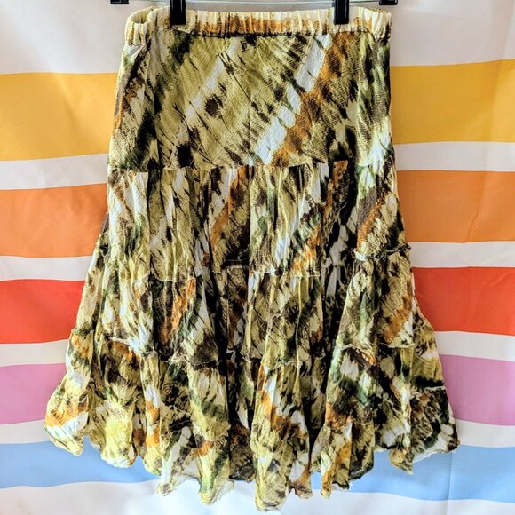 Vintage Earth Tone Patchwork Tiered Midi Skirt Fairy Cottagecore Y2k Goblincore - Picture 2 of 5